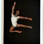Dancer, glass and ceramic in shadow box, SOLD